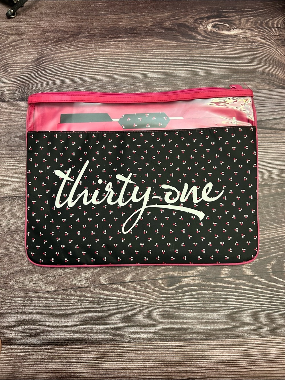 thirty-one Black Cosmetic Pouch with Pink Accents